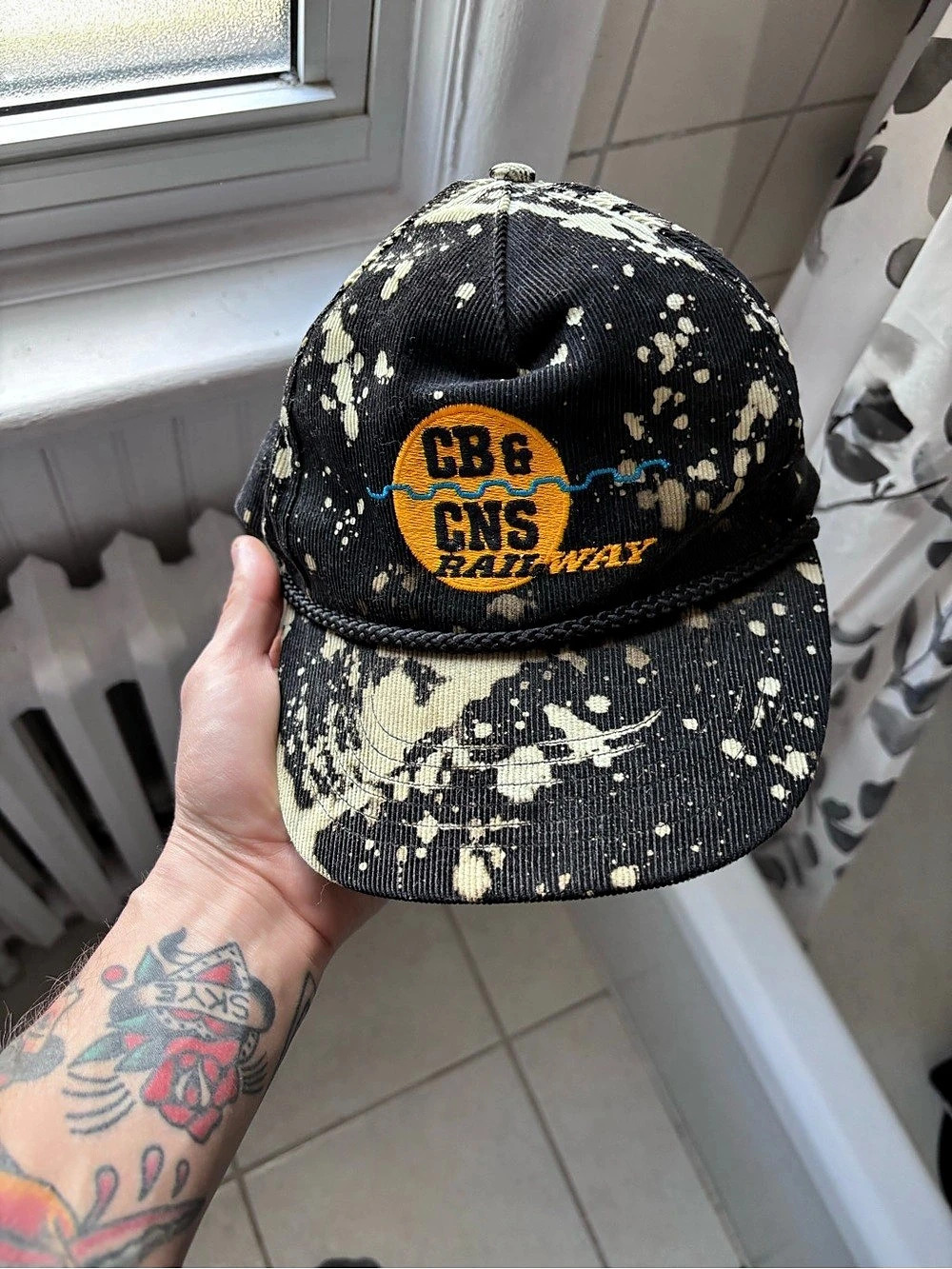 Men's Abstract Baseball Cap in Black & Cream